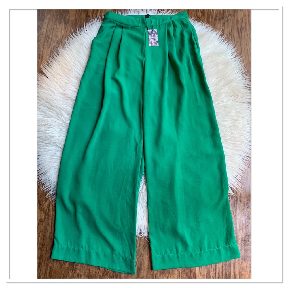 Cider High Waisted Wide Leg Trouser Pants Green Size Large New With Tag